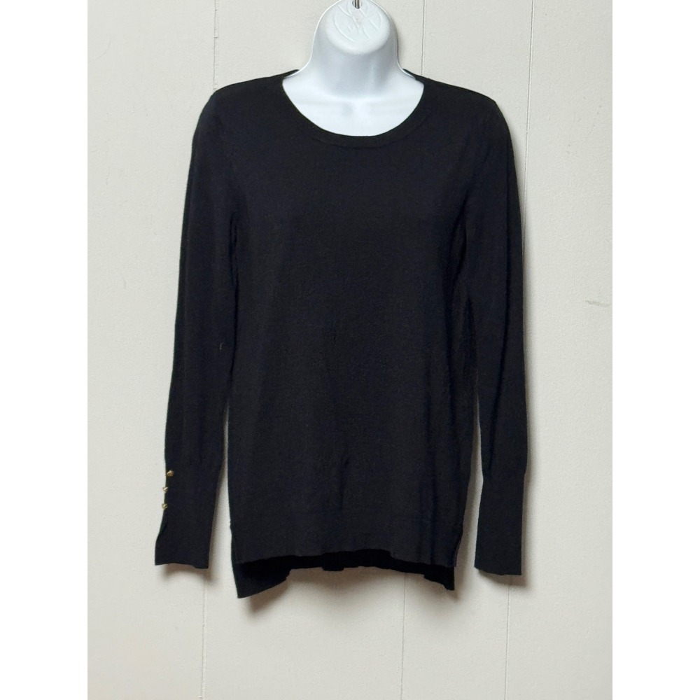 Philosophy Republic Clothing Women Black Crew Neck Sweater Gold Cuff Button Sz S - Picture 2 of 10